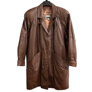 Vintage Pelle Cuir Leather Jacket Womens L Brown Long Lined Retro 70s‎ Western